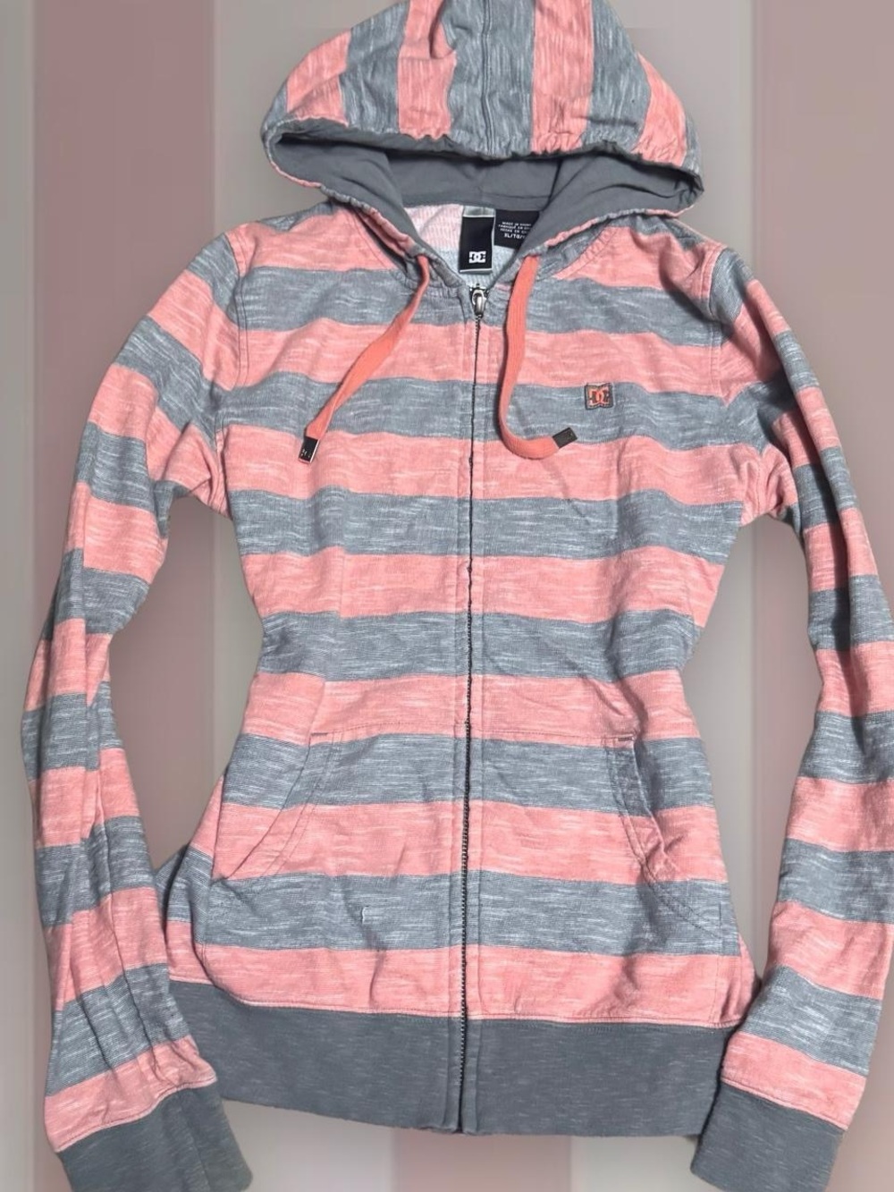 DC Y2K Pink/Grey Striped Zip Hoodie